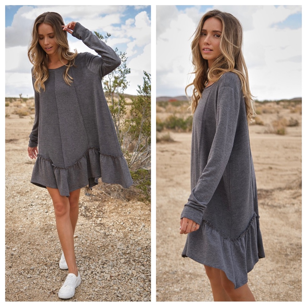 07 Boho Solid Ruffled Long Sleeve Dress
